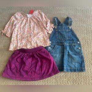3T Kids Set - Floral Top, Pink Skirt and Denim Overall Skirt